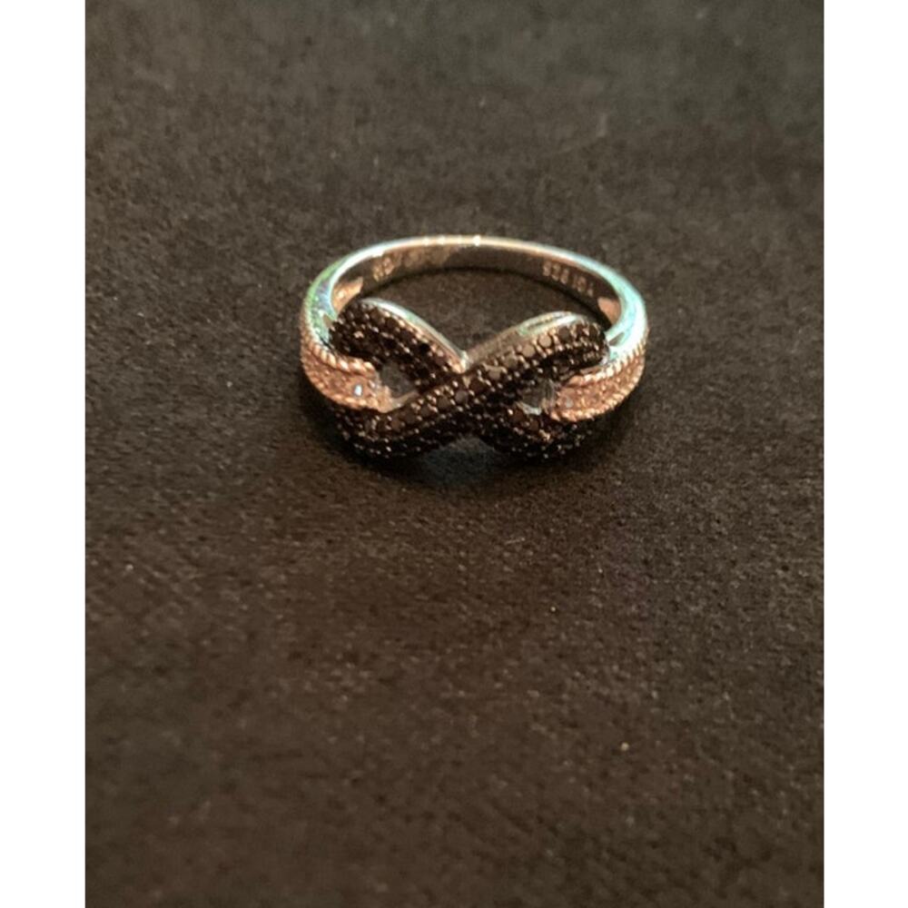 Sterling Silver Black Spinel and White Zircon Infinity Ring